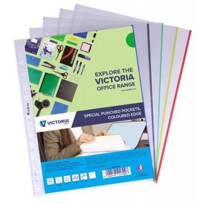 Euroobal, s farebným okrajom, A4, 50 mikr., číry, VICTORIA OFFICE, mix farieb