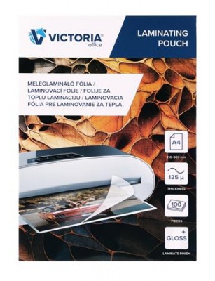 Laminovacia fólia, laminovateľná za tepla, 125 mikr., A4, lesklá, VICTORIA OFFICE