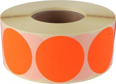 Etikety, 38 mm, okrúhle, 1000 etikiet/kotúč, fluo červená