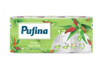 Toaletný papier, 3-vrstvový, malý kotúč, 8 kotúčov, PUFINA "Aloe Vera"