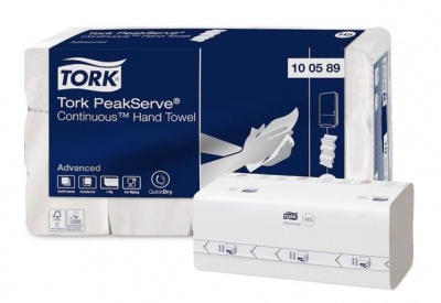 Papierové utierky, skladané, H5 systém, 1 vrstvové, Advanced, TORK "PeakServe®", biela so sivou potlačou