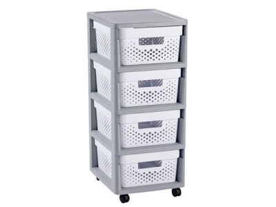 Zásuvkový regál, recyklovaný plast, 4x11 l, CURVER "Infinity", sivá/biela