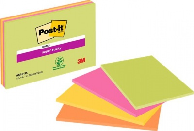 Samolepiaci bloček, 203x152 mm, 4x45 listov, 3M POSTIT "Super Sticky", mix farieb