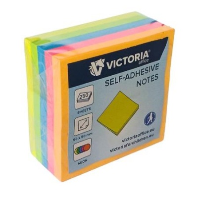 Samolepiaci bloček, 50x50 mm, 250 listov, VICTORIA OFFICE, neónové farby