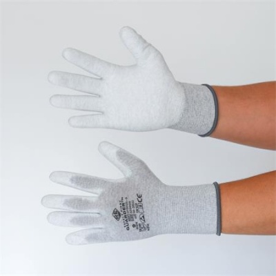 Ochranné rukavice, s karbónovým vláknom, dlaň potiahnutá PU, veľkosť XL, bielo-sivé