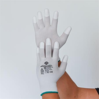 Ochranné rukavice, s karbónovým vláknom, končeky prstov potiahnuté PU, veľkosť S, bielo-sivé