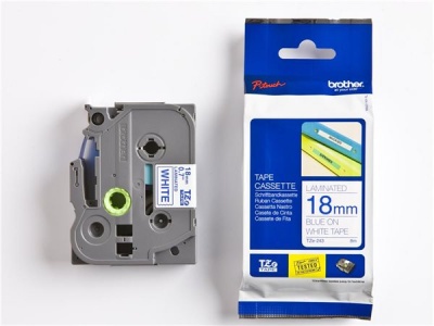 Páska do štítkovača, 18 mm x 8 m, BROTHER, biela-modrá