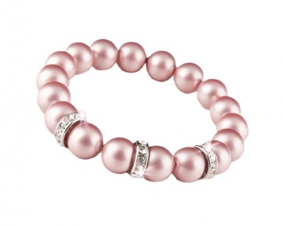 Náramok, zo SWAROVSKI® perál, ružový, s bielym rondella krištáľom, veľ. M, ART CRYSTELLA