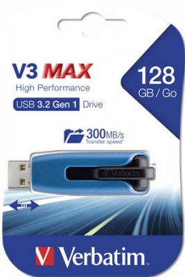USB kľúč, 128GB, USB 3.2, 175/80 MB/sec, VERBATIM "V3 MAX", modro-čierna
