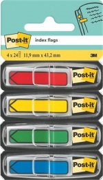 Záložky, plastové, 4x24 záložiek, 11,9x43,2 mm, v tvare šípky, 3M POSTIT, mix