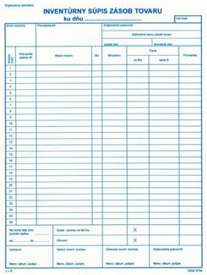 Inventúrny súpis zásob tovaru - 50 list