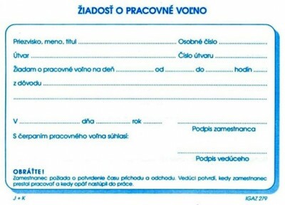 Žiadosť o pracovné voľno A6 blok