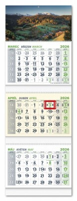 Trojmesačný špirálový kalendár Krajina 2026